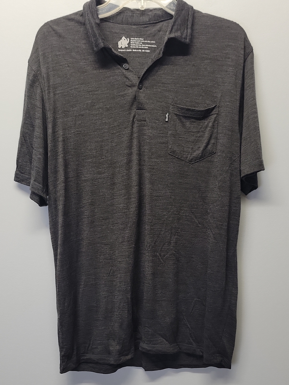 Woolly merino wool pocket polo gray mens size Large